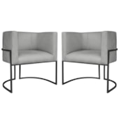 Kit 2 Poltronas Dália Luxo Moderna Estofada Design Sofisticado com Base de Ferro Preto Linho Cinza Claro