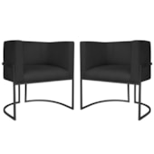 Kit 2 Poltronas Dália Luxo Moderna Estofada Design Sofisticado com Base de Ferro Preto Linho Cinza Escuro