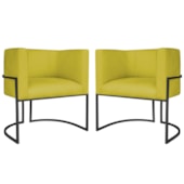 Kit 2 Poltronas Dália Luxo Moderna Estofada Design Sofisticado com Base de Ferro Preto Suede Amarelo