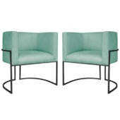 Kit 2 Poltronas Dália Luxo Moderna Estofada Design Sofisticado com Base de Ferro Preto Suede Azul Ciano