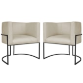 Kit 2 Poltronas Dália Luxo Moderna Estofada Design Sofisticado com Base de Ferro Preto Suede Bege