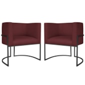 Kit 2 Poltronas Dália Luxo Moderna Estofada Design Sofisticado com Base de Ferro Preto Suede Bordo