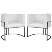 Kit 2 Poltronas Dália Luxo Moderna Estofada Design Sofisticado com Base de Ferro Preto Suede Branco