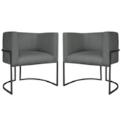 Kit 2 Poltronas Dália Luxo Moderna Estofada Design Sofisticado com Base de Ferro Preto Suede Cinza