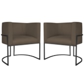 Kit 2 Poltronas Dália Luxo Moderna Estofada Design Sofisticado com Base de Ferro Preto Suede Marrom