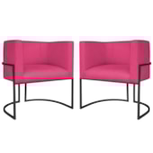 Kit 2 Poltronas Dália Luxo Moderna Estofada Design Sofisticado com Base de Ferro Preto Suede Pink