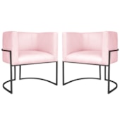Kit 2 Poltronas Dália Luxo Moderna Estofada Design Sofisticado com Base de Ferro Preto Suede Rosa Bebê