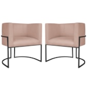 Kit 2 Poltronas Dália Luxo Moderna Estofada Design Sofisticado com Base de Ferro Preto Suede Rose