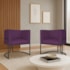 Kit 2 Poltronas Dália Luxo Moderna Estofada Design Sofisticado com Base de Ferro Preto Suede Roxo