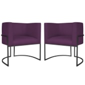 Kit 2 Poltronas Dália Luxo Moderna Estofada Design Sofisticado com Base de Ferro Preto Suede Roxo
