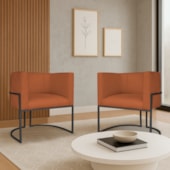 Kit 2 Poltronas Dália Luxo Moderna Estofada Design Sofisticado com Base de Ferro Preto Suede Terracota