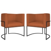 Kit 2 Poltronas Dália Luxo Moderna Estofada Design Sofisticado com Base de Ferro Preto Suede Terracota