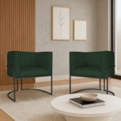 Kit 2 Poltronas Dália Luxo Moderna Estofada Design Sofisticado com Base de Ferro Preto Suede Verde
