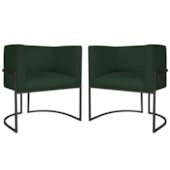 Kit 2 Poltronas Dália Luxo Moderna Estofada Design Sofisticado com Base de Ferro Preto Suede Verde