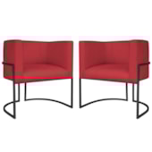 Kit 2 Poltronas Dália Luxo Moderna Estofada Design Sofisticado com Base de Ferro Preto Suede Vermelho