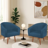 Kit 2 Poltronas Decorativa Jade Design Moderno Sala de Estar Quarto Escritório Confortável Luxo Pés Palito Linho Azul Royal