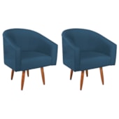Kit 2 Poltronas Decorativa Jade Design Moderno Sala de Estar Quarto Escritório Confortável Luxo Pés Palito Linho Azul Royal