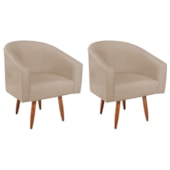Kit 2 Poltronas Decorativa Jade Design Moderno Sala de Estar Quarto Escritório Confortável Luxo Pés Palito Linho Bege