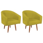 Kit 2 Poltronas Decorativa Jade Design Moderno Sala de Estar Quarto Escritório Confortável Luxo Pés Palito Suede Amarelo