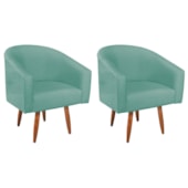 Kit 2 Poltronas Decorativa Jade Design Moderno Sala de Estar Quarto Escritório Confortável Luxo Pés Palito Suede Azul Ciano