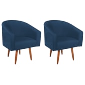 Kit 2 Poltronas Decorativa Jade Design Moderno Sala de Estar Quarto Escritório Confortável Luxo Pés Palito Suede Azul Marinho