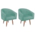 Kit 2 Poltronas Decorativa Jade Design Moderno Sala de Estar Quarto Escritório Confortável Luxo Pés Palito Suede Azul Tiffany