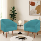 Kit 2 Poltronas Decorativa Jade Design Moderno Sala de Estar Quarto Escritório Confortável Luxo Pés Palito Suede Azul Turquesa