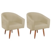 Kit 2 Poltronas Decorativa Jade Design Moderno Sala de Estar Quarto Escritório Confortável Luxo Pés Palito Suede Bege