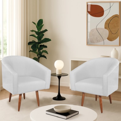 Kit 2 Poltronas Decorativa Jade Design Moderno Sala de Estar Quarto Escritório Confortável Luxo Pés Palito Suede Branco