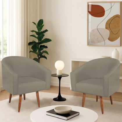 Kit 2 Poltronas Decorativa Jade Design Moderno Sala de Estar Quarto Escritório Confortável Luxo Pés Palito Suede Cappuccino