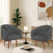Kit 2 Poltronas Decorativa Jade Design Moderno Sala de Estar Quarto Escritório Confortável Luxo Pés Palito Suede Cinza Escuro