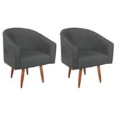 Kit 2 Poltronas Decorativa Jade Design Moderno Sala de Estar Quarto Escritório Confortável Luxo Pés Palito Suede Cinza Escuro