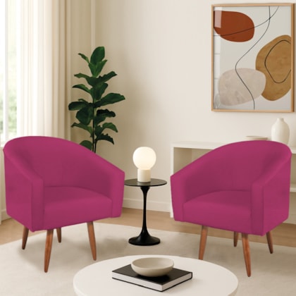 Kit 2 Poltronas Decorativa Jade Design Moderno Sala de Estar Quarto Escritório Confortável Luxo Pés Palito Suede Pink