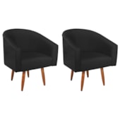Kit 2 Poltronas Decorativa Jade Design Moderno Sala de Estar Quarto Escritório Confortável Luxo Pés Palito Suede Preto