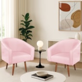 Kit 2 Poltronas Decorativa Jade Design Moderno Sala de Estar Quarto Escritório Confortável Luxo Pés Palito Suede Rosa Bebê