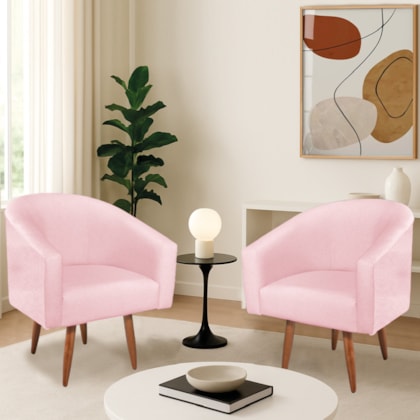 Kit 2 Poltronas Decorativa Jade Design Moderno Sala de Estar Quarto Escritório Confortável Luxo Pés Palito Suede Rosa Bebê