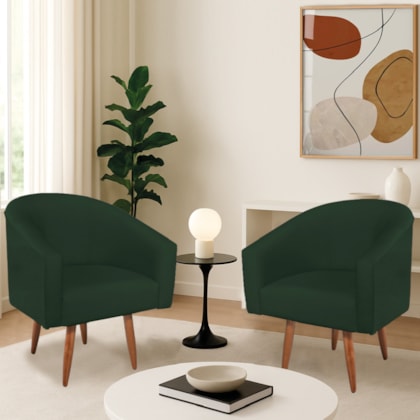Kit 2 Poltronas Decorativa Jade Design Moderno Sala de Estar Quarto Escritório Confortável Luxo Pés Palito Suede Verde