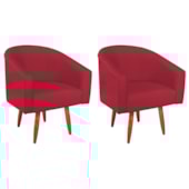 Kit 2 Poltronas Decorativa Jade Design Moderno Sala de Estar Quarto Escritório Confortável Luxo Pés Palito Suede Vermelho