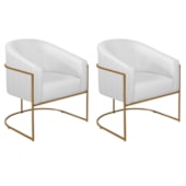 Kit 2 Poltronas Decorativa Jade Moderno Escritório Confortável Luxo Base de ferro Dourado Bouclé Branco
