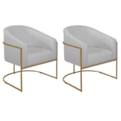 Kit 2 Poltronas Decorativa Jade Moderno Escritório Confortável Luxo Base de ferro Dourado Bouclé Cinza