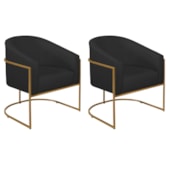 Kit 2 Poltronas Decorativa Jade Moderno Escritório Confortável Luxo Base de ferro Dourado Bouclé Preto