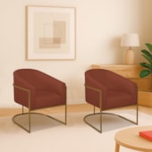 Kit 2 Poltronas Decorativa Jade Moderno Escritório Confortável Luxo Base de ferro Dourado Bouclé Terracota