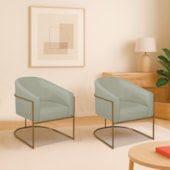 Kit 2 Poltronas Decorativa Jade Moderno Escritório Confortável Luxo Base de ferro Dourado Bouclé Verde Oliva