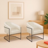 Kit 2 Poltronas Decorativa Jade Moderno Escritório Confortável Luxo Base de ferro Preto Bouclé Bege