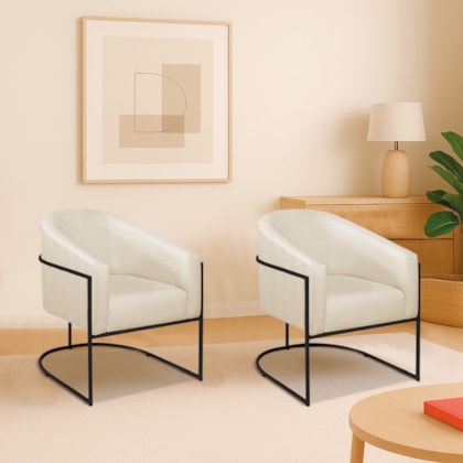 Kit 2 Poltronas Decorativa Jade Moderno Escritório Confortável Luxo Base de ferro Preto Bouclé Bege