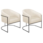 Kit 2 Poltronas Decorativa Jade Moderno Escritório Confortável Luxo Base de ferro Preto Bouclé Bege