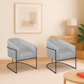 Kit 2 Poltronas Decorativa Jade Moderno Escritório Confortável Luxo Base de ferro Preto Bouclé Cinza