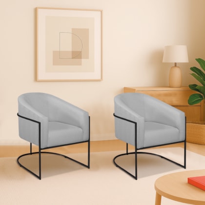 Kit 2 Poltronas Decorativa Jade Moderno Escritório Confortável Luxo Base de ferro Preto Bouclé Cinza