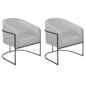 Kit 2 Poltronas Decorativa Jade Moderno Escritório Confortável Luxo Base de ferro Preto Bouclé Cinza