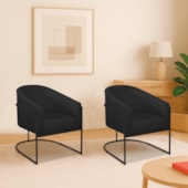 Kit 2 Poltronas Decorativa Jade Moderno Escritório Confortável Luxo Base de ferro Preto Bouclé Preto